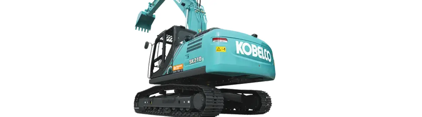 Excavator with extended arm at a construction site, poised for digging and earthmoving operations.