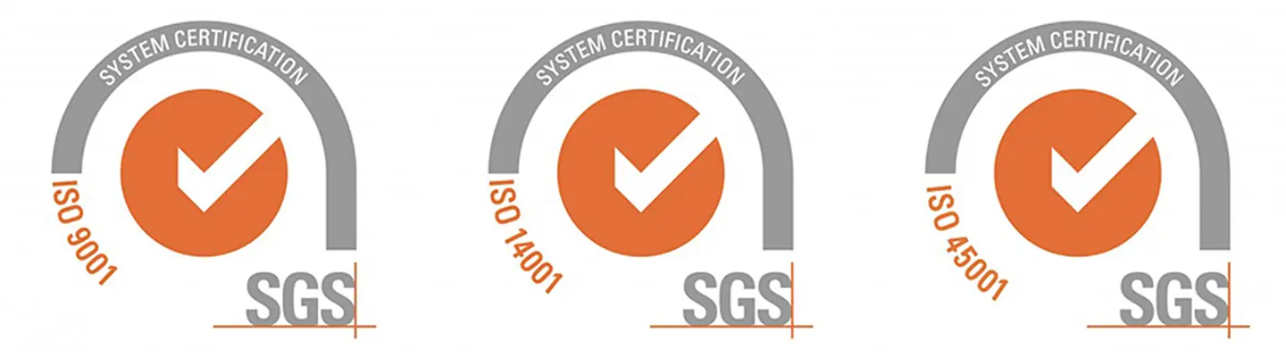 Certificate of ISO accreditation displayed on a wall, representing company achievement and quality standards recognition.