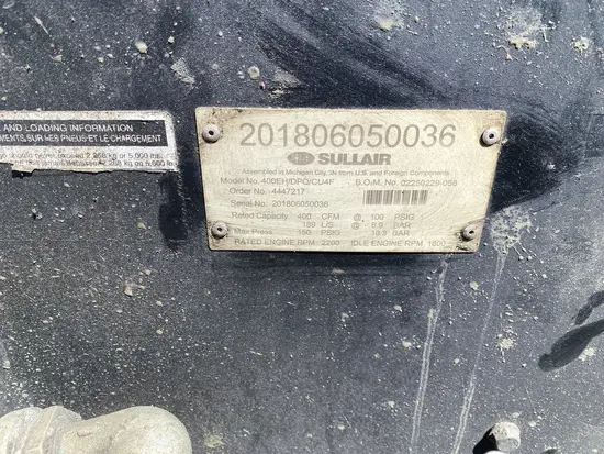 2018 Sullair 400HDPQ-CU Air Compressor