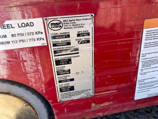 2018 MEC MICRO 19 Scissor Lift